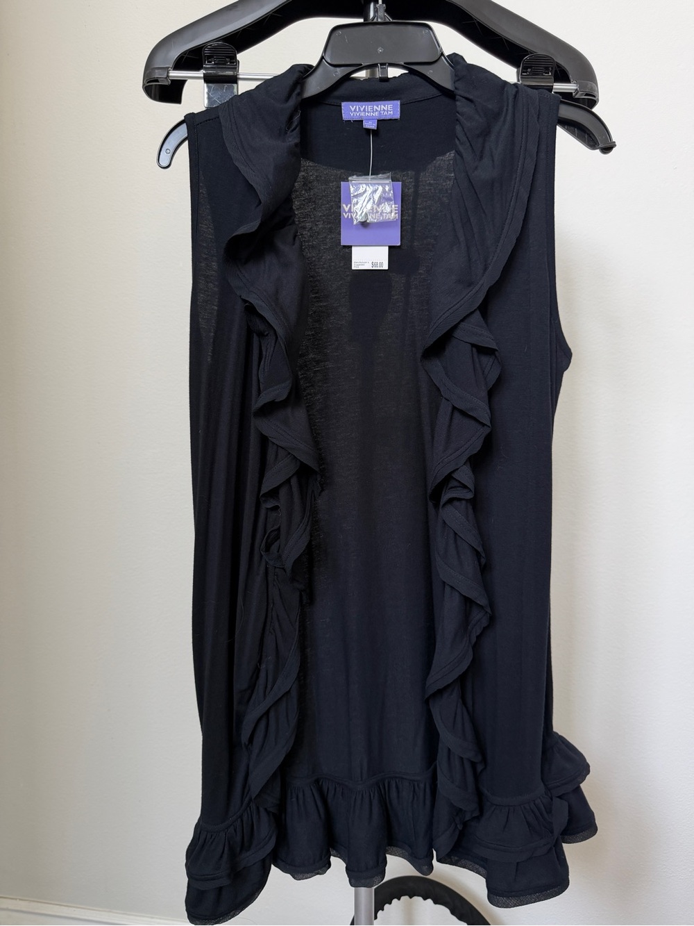 Vivienne Tam Black Ruffle Sleeveless Tunic